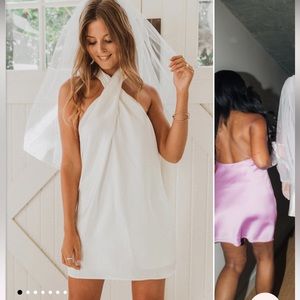 Show me your Mumu White Satin Halter Mini Dress